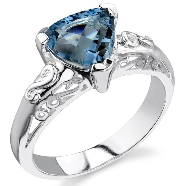 PEORA London Blue Topaz Scroll Gallery Solitaire Ring for Women