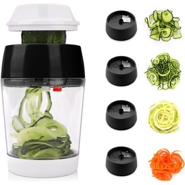 MENNYO Spiral Vegetable Cutter with Container, 4 in 1 Vegetable Cutter Spaghetti Vegetable Slicer, Spiral Cutter for Vegetable Spaghetti, Zucchini, Carrots, Potatoes, Carrots (Black)
