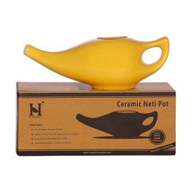 HealthGoosaAU - Ceramic Neti Pot for Nasal Cleansing with 5 Sachet Neti Salt - Yellow Color