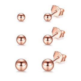 wynn's Sterling Silver Stud Earrings, 3 Pairs Silver Stud Earrings Set, Rose Gold Stud Earrings for Women Men Kids, Hypoallergenic Small Sleeper Cartilage Tiny Ball Studs, 3mm/4mm/5mm