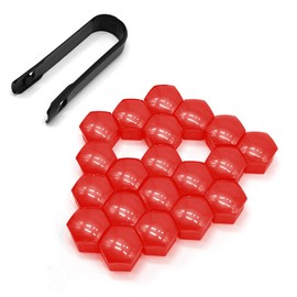 KUQUTIDY 20PCS Lug Nut Covers, 17mm Anti-Theft Hexagonal Wheel Lug Nut Caps with Removal Tool, Car Wheel Rims Center Nut Bolt Protection Caps, Automotive Exterior Accessories for Car Tire Hub (Red)