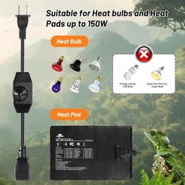 CAVACHEW Dimmer Switches for Heat Lamp & Heating Pad, Reptile Knob Dimmer with 19.7in Extension Power Cord, Manual Temperature Controller for Bearded Dragon, Lizard, Gecko, Frogs, Max 150W