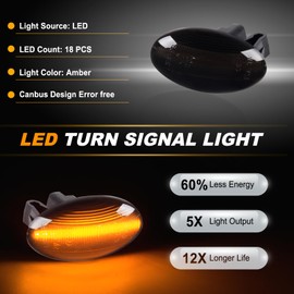 OZ-LAMPE Set of 2 LED Side Indicators for Peugeot 1007 107 206 207 307 407 607 Partner Expert Citroen C1 C2 C3 C5 C6 Xsara Picasso Berlingo Jumpy, Indicator with Canbus Error Free, Black