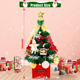 50cm Artificial Christmas Tree, Mini Christmas Tree Decoration, 24in Small Tabletop Xmas Tree with Xmas Ball Stars Bow Ornaments for Home Office Shop Desktop Party Decor (Gold, 1.6ft)