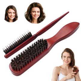 Pack of 2 Brown Boar Bristle Brush, Hair Brushes with Boar Bristles, Sleek Bun Brush, Natural Bristle Brush, Suitable for Detangling Hair Types, Long, Thick, Curly, Wavy, Dry