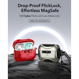 ESR for AirPods Pro Case (2023/2022/2019, 2nd/1st Gen), Compatible with AirPods Pro 2nd Generation (USB-C/Lightning Cable), Effortless MagSafe, Drop-Proof Lock, Easy Open, Cyber Series, Dark Red