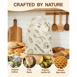Reusable Lorine Beeswax Bread Bags For Homemade Bread & Sourdough Bread - 2 Packs 17x12 inch Organic Cotton Linen Bread Bag, Eco-Friendly Freshness Lock with Secure Buckle & Roll-Top Handle