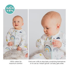100% Cotton, Two-Way Zip Baby Sleep and Play, Unisex Onesie Romper for Boys and Girls, Footless with Fold Over Foot Covers Rainbow