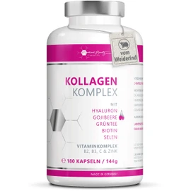 The test winner 2023: premium collagen hyaluronic capsules + superfood goji berry and green tea - 180 collagen capsules from pasture cattle 1000 mg collagen hydrolysate, biotin, selenium, zinc,