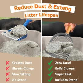 Wubushan Cat Scoop, Stainless Steel, Cat Litter Tray Scoop, Metal Cat Litter Scoop, Scoop for Cat Litter Tray, Various Hole Spacings, Cat Scoop with Wooden Handle, Litter Box Scoop for Cat Litter Tray