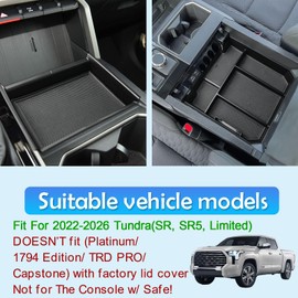 EDBETOS 2PCS/Set Center Console Organizer Compatible with 2022 2023 2024 2025 2026 Toyota Tundra Accessories Armrest Secondary Storage Box Middle Insert Tray (Not for The Console w/Safe)