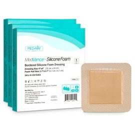MedVance TM Silicone - Bordered Silicone Adhesive Foam Dressing Size 4"x4" (2.7"x2.7" pad), 15 Dressings