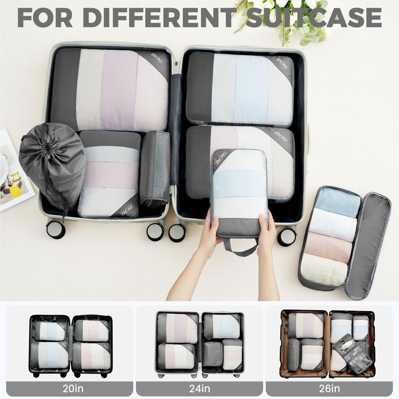 BAGAIL 6 Set/8 Set Compression Packing Cubes, Ultralight Expandable Packing
