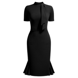 AISIZE Women's 1950s Vintage Tie Neck Cocktail Bodycon Pencil Dress Small Black
