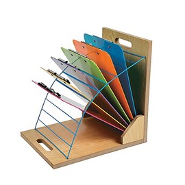 Clipboard Storage, Holds 11 clipboards - Wood and Metal - Teacher Supplies and Home Office Storage Organization
