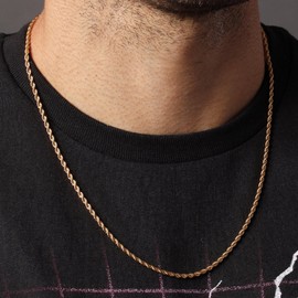 HZMAN 18K Real Gold Plated Rope Chain 2mm Stainless Steel Gold Chain for Men Women Hip Hop Link Chains Necklace 16-30 Inches (Gold,2mm,16in)