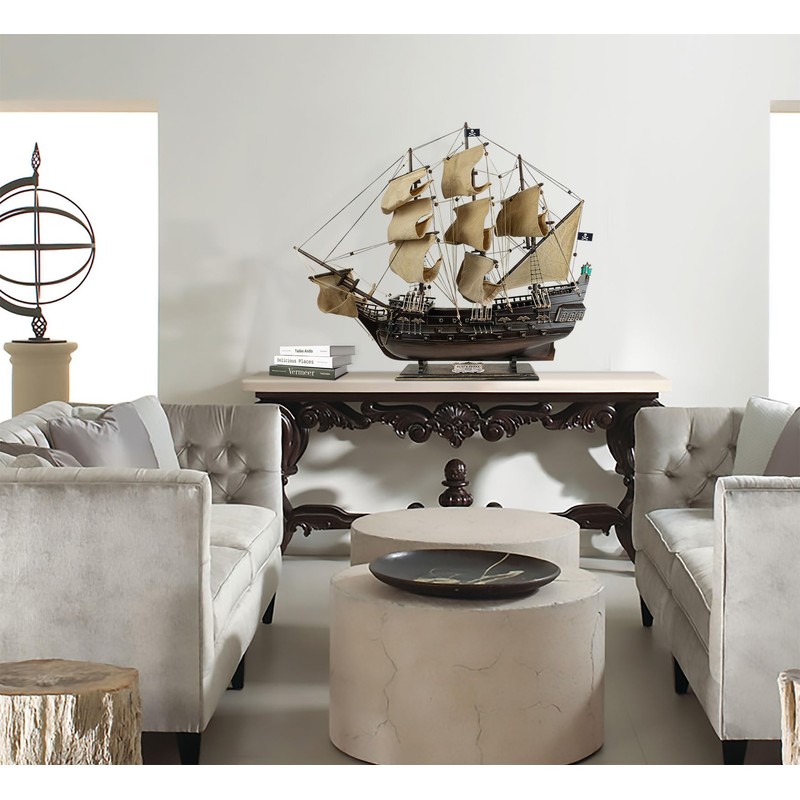 SAILINGSTORY Wooden Pirate Ship Model Black Pearl 27" Beige Sails