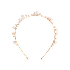 Ettika Gold Headband. Hair Accessories, Gold Headbands for Women. Gold Tone Plated Headband. Topped in Pearls Headband