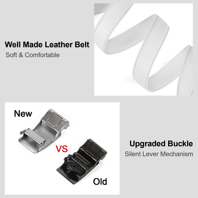 ITIEZY Men's Automatic Belt Designer Leather Belt Buckle Black, white