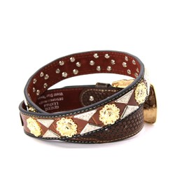 West Star Texas Western Leather Belt Gold Berry with Triangular Silver Concho Decoration 2601B HORSE CF WEAVE XL