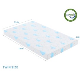 OUUI 6 Inch Twin Mattress for Kids, Removable Washable Cover with Whales Pattern Cooling Memory Foam Medium Feel, Bed-in-a-Box, CertiPUR-US Certified, Twin, White/Blue