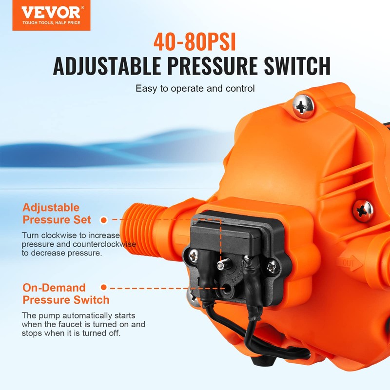 VEVOR Water Pressure Diaphragm Pump, RV Water Pump, Fresh Water