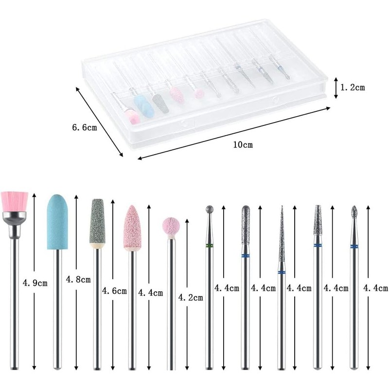 Nail Drill Bits Set, 10 pcs Electric Nail Drill Kit