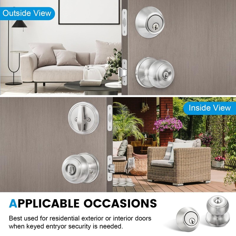 Plustool 4 Pack Exterior Door Lock Set, Satin Nickel Door