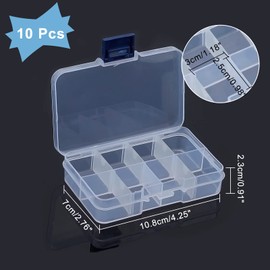 NBEADS 10 Pack 8 Grids Plastic Organizer Box, 2.7x4.7x0.89 Clear Plastic Jewelry Dividers Box Organizer Mini Tackle Boxes Jewelry Storage Container for Beads Small Items Findings Storage