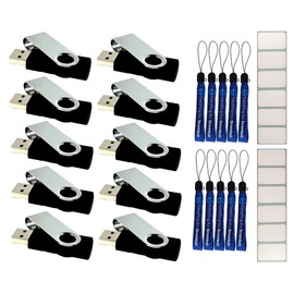 8GB Flash Drives Bulk 10 Pack (Black) USB 2.0 Memory Storage Bundle with (10) Everything But Stromboli Lanyards & (12) Labels for Marking Flashdrive