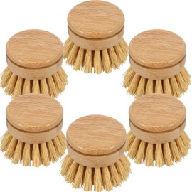 Bamboo Dish Brush, 6 Replacement Heads, Natural Washing Up Brushes Heads, Dish Scrub Brush Replacement Brush Refill, Soft Sisal Bristle Dish Scrubber, Palm Brush for Kitchen Cleaning Pots Pans