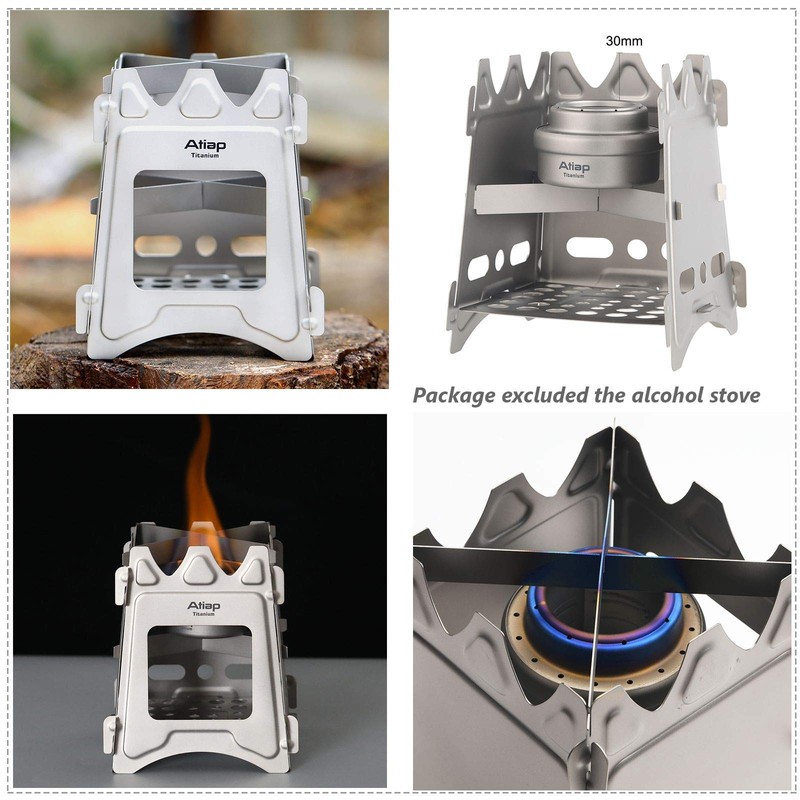ATiAP Ultralight Titanium Wood Burning Stove Outdoor Camping Multi-Fuels Alcohol