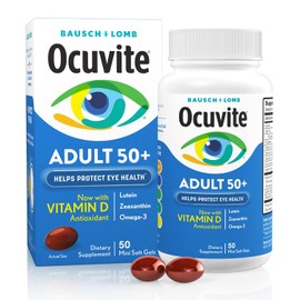 Ocuvite - Suplemento de vitaminas y minerales para adultos mayores de 50 años, cápsulas blandas de 50 unidades
