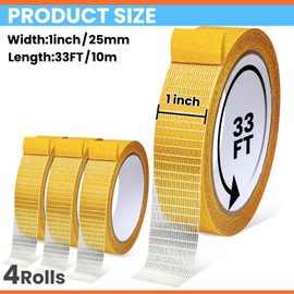 YINTTIAN Double Sided Fabric Tape Heavy Duty for Hem, Fashion Dress, Curtains, Carpet, High Adhesive Sticky but Removable, No Sewing or Ironing Need, 1in x 33FT/10m x 4Rolls