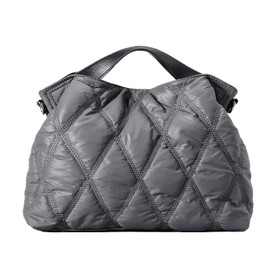 OWGSEE Quilted Tote Bag for Women, Soft Trendy Puffer Tote Bag Crossbody Bags Purse with Removable Long Shoulder Strap (Gray)