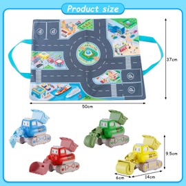 JWTRSVTY 4pcs Car Construction Vehicles Children's Toy, Baby Digger Toy Car, Pull Back Games Cars, Excavator Start Toy Cars with Play Mat, for 1-9 Years Boys Girls Children Toy Gift