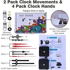 EMOON 2 Pack Silent Sweep Quartz Clock Movement Mechanism with 4 Hands, DIY Repair Replacement for Custom Clocks (Shaft Length 5/8 in)