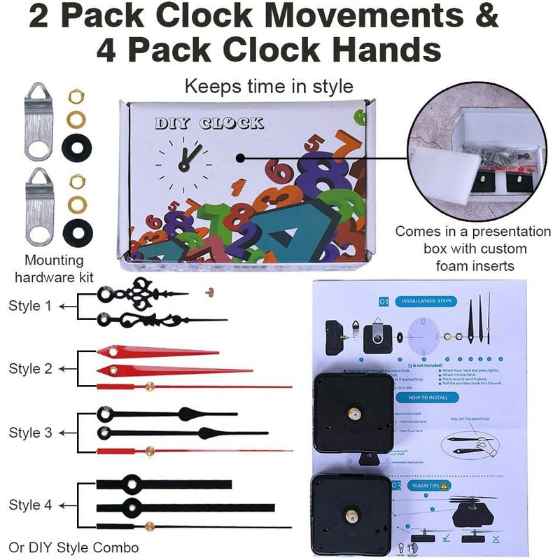EMOON 2 Pack Silent Sweep Quartz Clock Movement Mechanism with