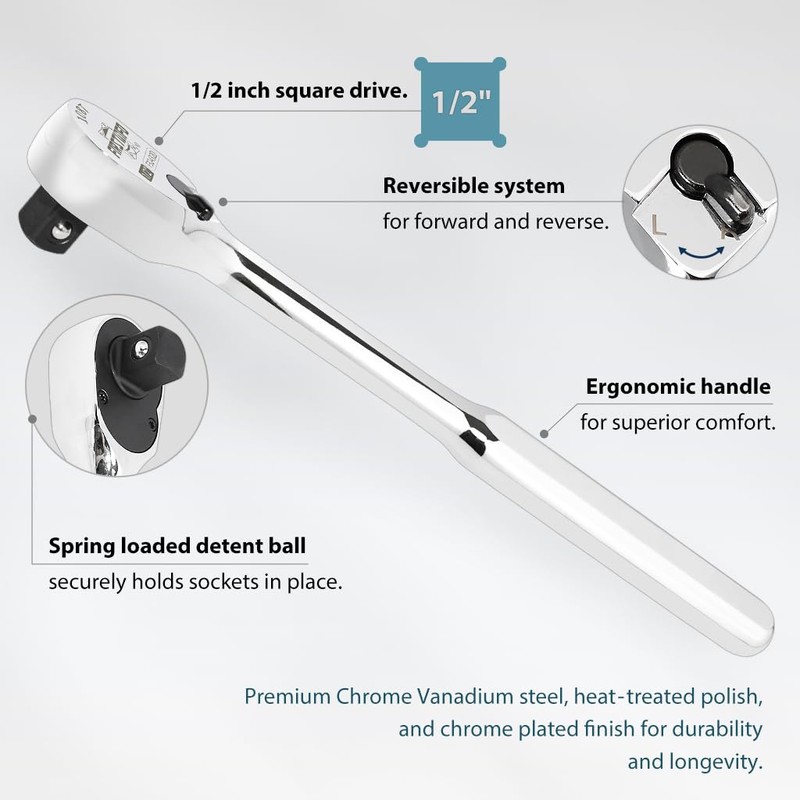 FIRSTINFO F32432D 1/2" Drive Ratchet Handle Wrench 108-Tooth Sealed Head