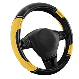 Road Comforts Leather Steering Wheel Cover - Made with PVC Leather - Anti-Slip, Universal Fit 14 1/2 inches to 15 inches - Yellow