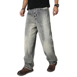 OIIIO Men's Wide Leg Baggy Casual Jean (28, 9103 Vintage)