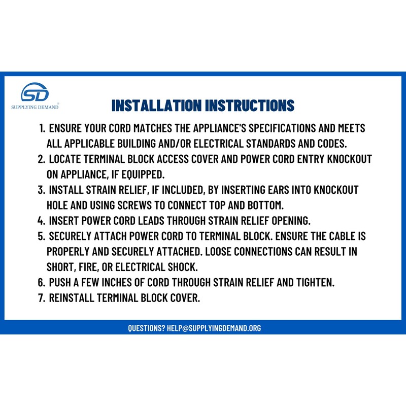 Supplying Demand 5 Foot Clothes Dryer Electrical Power Cord 4