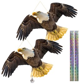 Flat Fake Hawk to Keep Pigeon Away with Reflective Tape, 2Pcs Pigeon Scare Devices, Plastic Hawk to Scare Pigeon Away from Porch Patio Balcony, Garden Hawk to Scare Woodpecker Squirrel for Outdoor