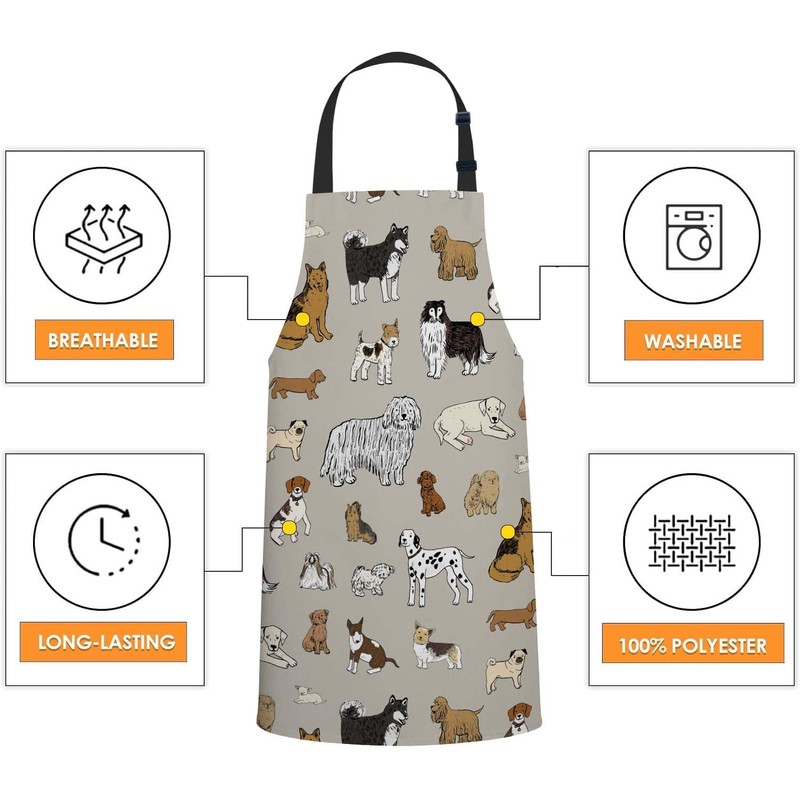 Smooffly Cute Dogs Animal Print Apron,Adjustable Neck Bib Apron for