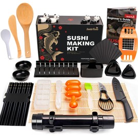 SmileTools Sushi Making Kit, 30 in 1 Sushi Kit with Sushi Roller, Sushi Maker Bazooka, Triangle Onigiri Mold, Musubi Press Mold, Rice Ball Mold & More
