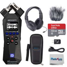 Zoom H1essential Stereo Recorder with 32-Bit Float, USB Microphone, Bundle with Zoom Accessory Pack for H1essential, Over-Ear Stereo Headphones, 32GB microSD Card