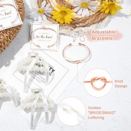 DEEKA 12 Pcs Bridesmaid Proposal Gifts, Pearl Hair Claw Clips & Bridesmaid Knot Bracelet Bachelorette Party Wedding Favors Bridal Party Present Hair Accessories for Women(Rose Gold Bracelets)