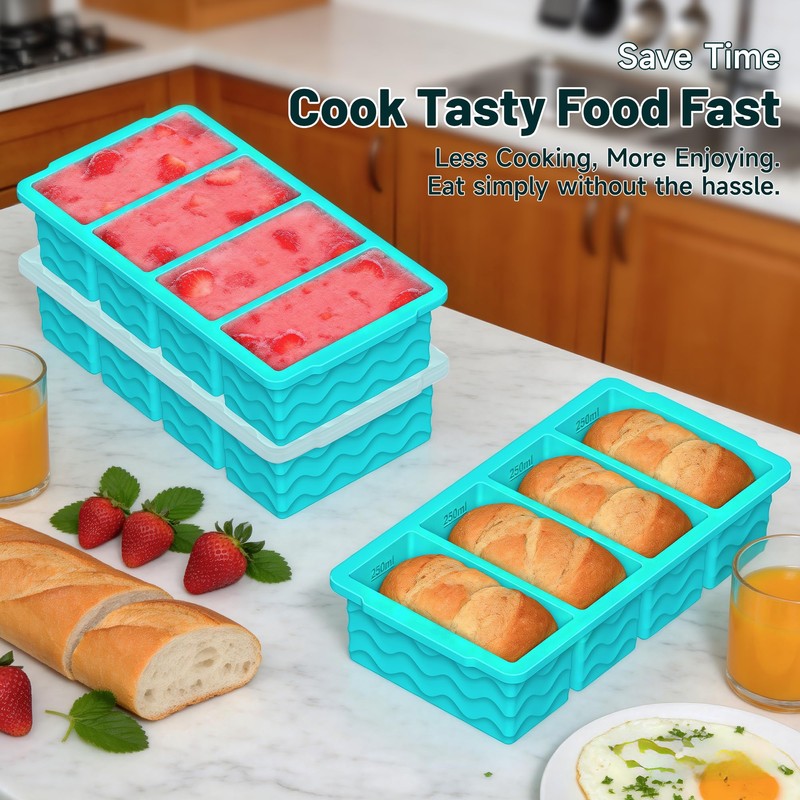 3-Pack Silicone Freezer Trays with Lid, Soup Freezer Container Molds,