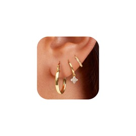 Glimz Gold Chunky Hoop Earrings Set for Women, 18K Gold Plated Hoop Earrings Hypoallergenic,Lightweight Small Dainty Hoop Earring Stack for Sensitive Ears Jewelry for Women