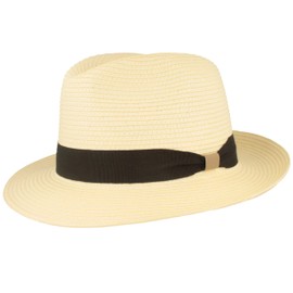 Straw Hat, Bogard Hat, Summer Hat, Sun Hat, Made of 100% Paper, Crushable with Set, Particularly Light, Flexible, Skin-Friendly & Comfortable (Natural, L), natural, M